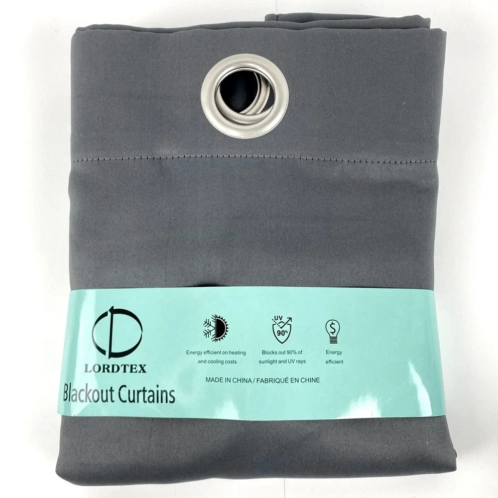 New Lordtex Grommet Blackout Curtains 42 x 63 Dark Grey Two Panels Smooth Fabric